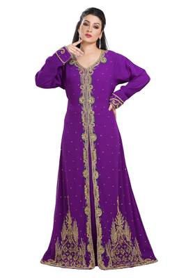 Purple Hand Embroidered Georgette Kurdish Dress 1
