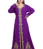 Purple Hand Embroidered Georgette Kurdish Dress