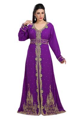 Purple Hand Embroidered Georgette Kurdish Dress 2