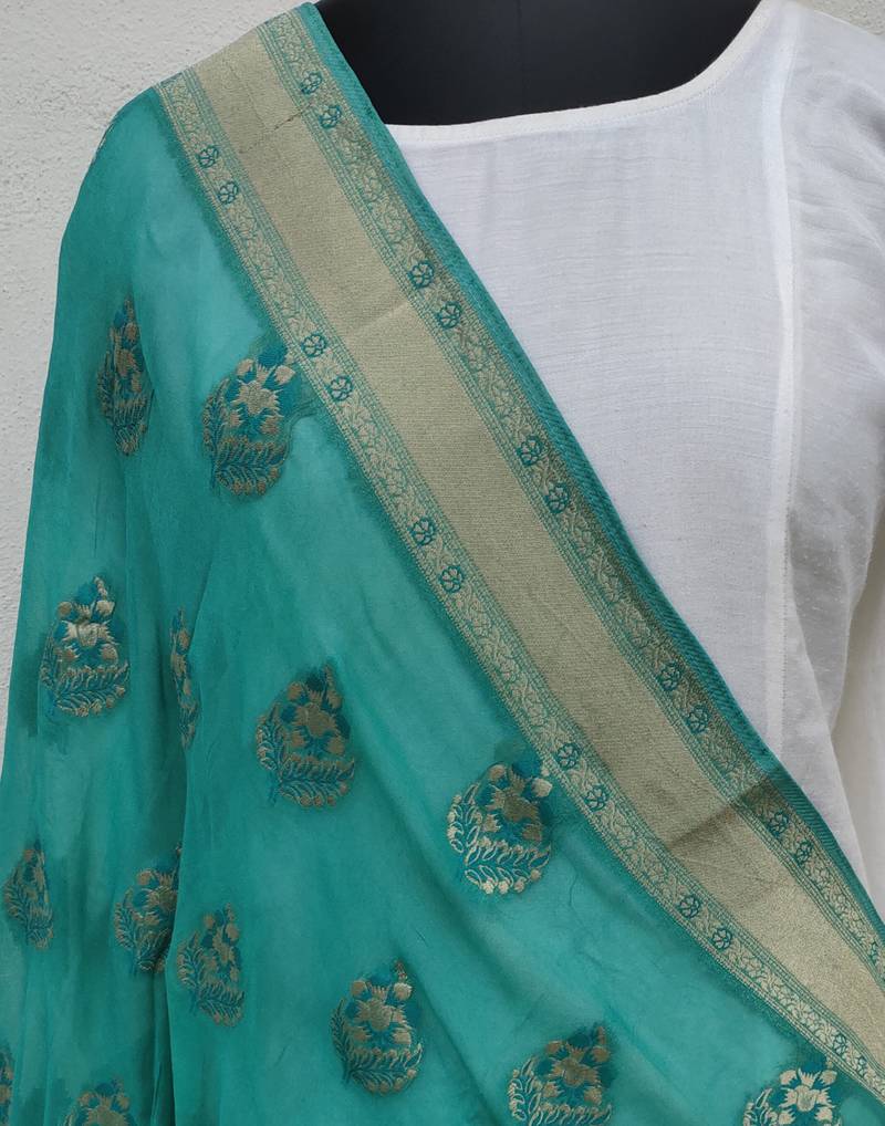 Teal Green Georgette Dupatta