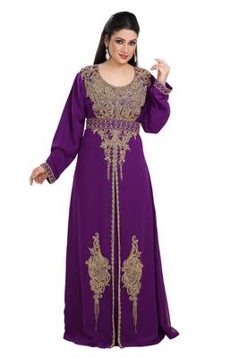 Dark Purple Hand Embroidered Georgette Traditional Persian Kaftan 1