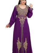 Dark Purple Hand Embroidered Georgette Traditional Persian Kaftan