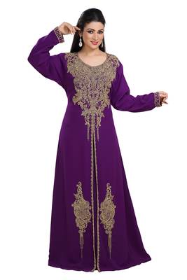 Dark Purple Hand Embroidered Georgette Traditional Persian Kaftan 2