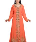 Orange Hand Embroidered Georgette Palestinian Kaftan