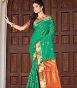 Green embroidered cotton saree with blouse