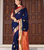 Blue embroidered cotton saree with blouse