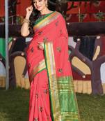 Pink embroidered cotton saree with blouse