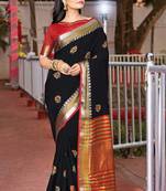 Black embroidered cotton saree with blouse