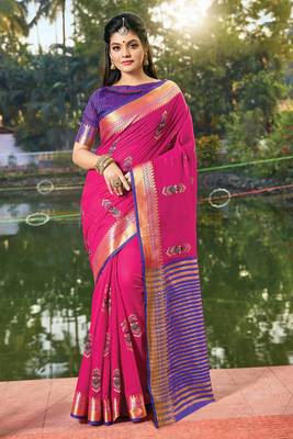 Pink embroidered cotton saree with blouse 1
