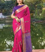 Pink embroidered cotton saree with blouse