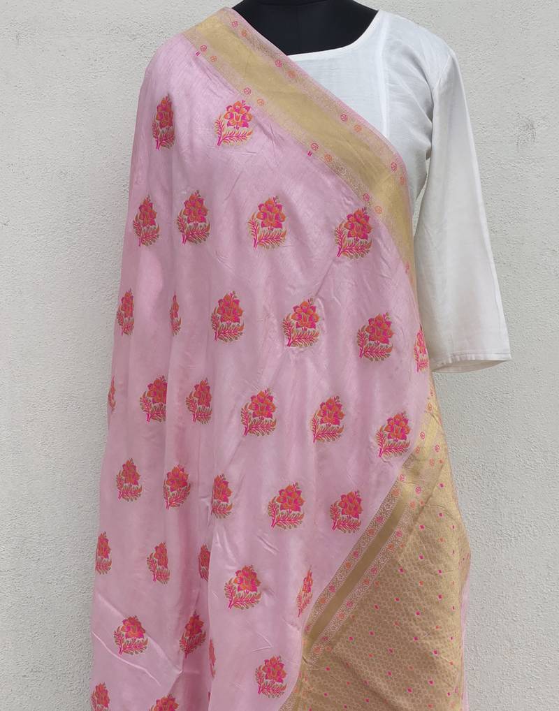 Pink  printed Viscose Dupatta