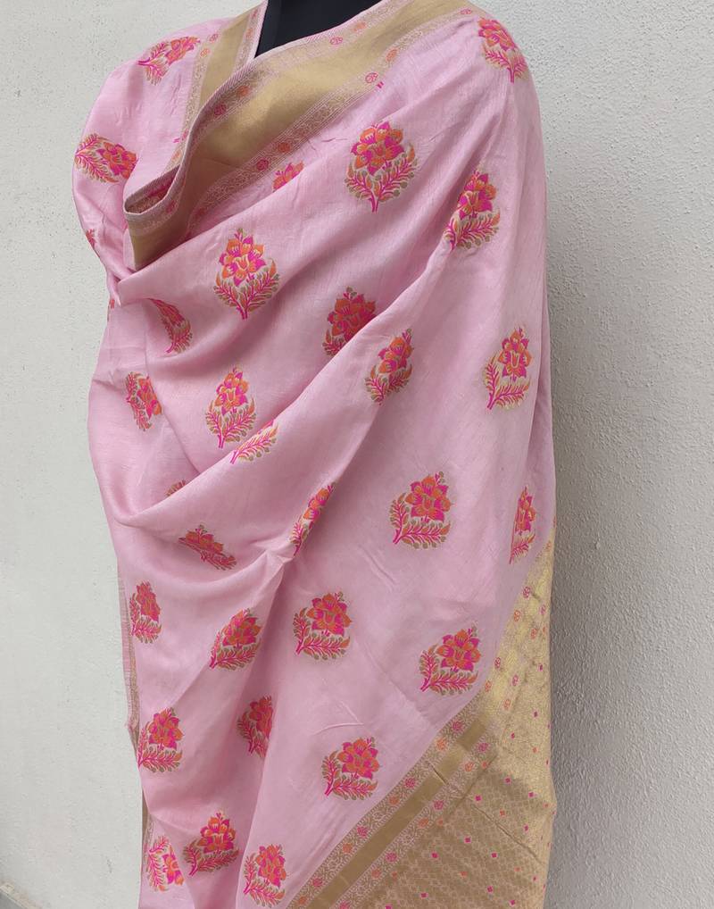 Pink  printed Viscose Dupatta