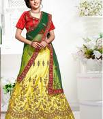 Yellow cord satin semi stitched lehenga