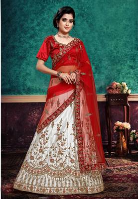 White cord satin semi stitched lehenga 1