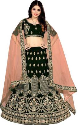 Green Embroidered Satin Lehenga-Choli 1