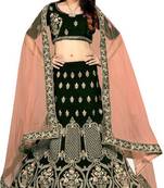 Green Embroidered Satin Lehenga-Choli