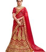 Red Embroidered Satin Lehenga-Choli