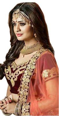 Maroon Embroidered Satin Lehenga-Choli 2