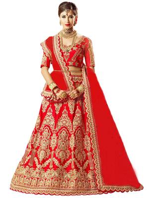 Red Embroidered Satin Lehenga-Choli 1