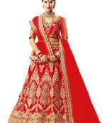 Red Embroidered Satin Lehenga-Choli