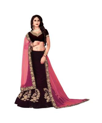 Purple Embroidered Satin Lehenga-Choli 1
