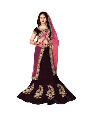 Purple Embroidered Satin Lehenga-Choli 2