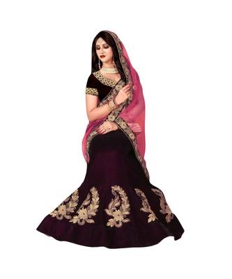 Purple Embroidered Satin Lehenga-Choli 3