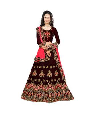 Maroon Embroidered Satin Lehenga-Choli 1