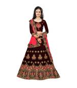 Maroon Embroidered Satin Lehenga-Choli