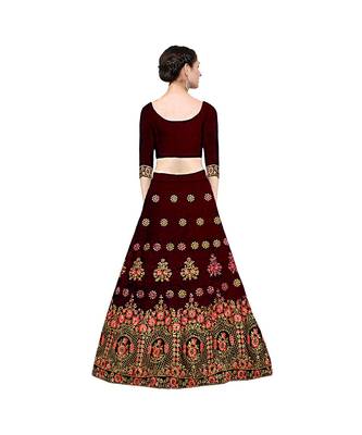 Maroon Embroidered Satin Lehenga-Choli 2