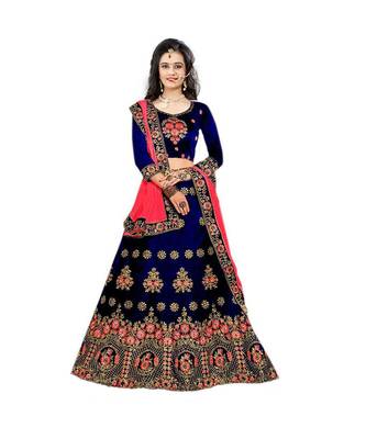 Blue Embroidered Satin Lehenga-Choli 1