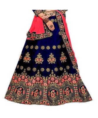 Blue Embroidered Satin Lehenga-Choli 2