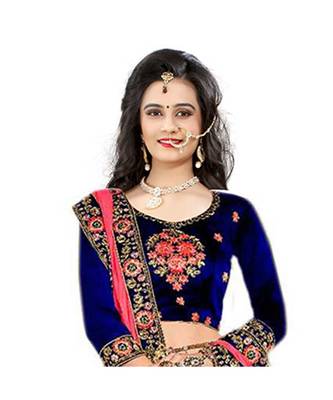 Blue Embroidered Satin Lehenga-Choli 3