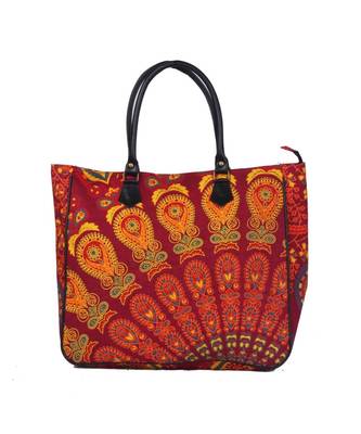 Indian Handmade cotton Red Mandala Sholder Bag 2