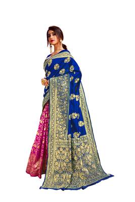 Multicolor woven poly cotton saree with blouse 1