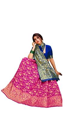 Multicolor woven poly cotton saree with blouse 3