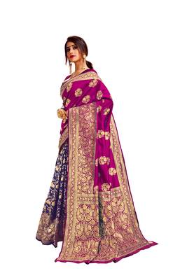 Multicolor woven poly cotton saree with blouse 1