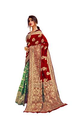Multicolor woven poly cotton saree with blouse 1