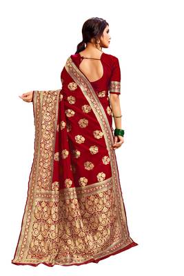 Multicolor woven poly cotton saree with blouse 2