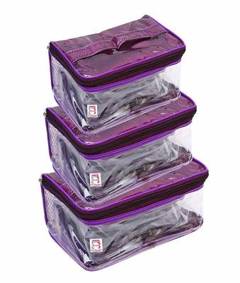 atorakushon   Net Purple Multipurpose Make Up Jewellery Organizer Set of 3 1