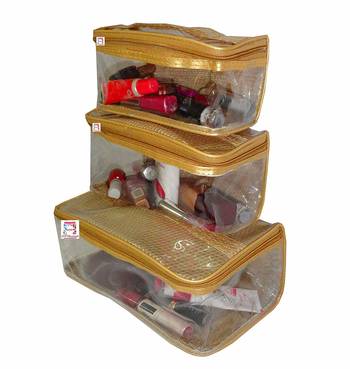 atorakushon   Net gold Multipurpose Make Up Jewellery Organizer Set of 3 1