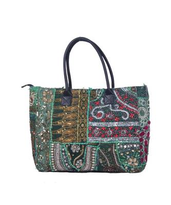 Indian Handmade cotton Green Khambadiya Sholder Bag 1