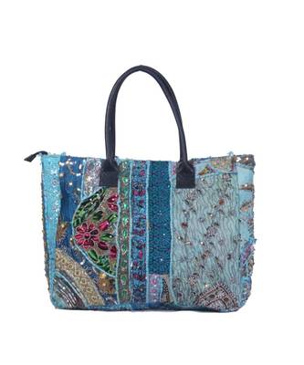 Indian Handmade cotton Sky Blue Khambadiya Sholder Bag 1