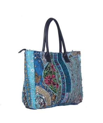 Indian Handmade cotton Sky Blue Khambadiya Sholder Bag 3