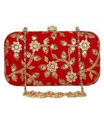 Anekaant Tulle Embroidered Velvet Clutch Red & Gold