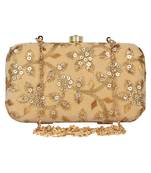 Anekaant Tulle Embroidered Velvet Clutch Beige &Gold