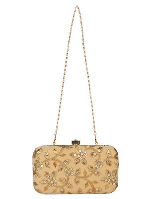 Anekaant Tulle Embroidered Velvet Clutch Beige &Gold 4