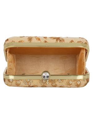 Anekaant Tulle Embroidered Velvet Clutch Beige &Gold 5