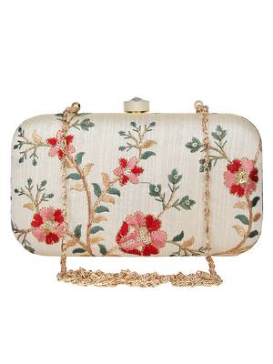 Tulle Embroidered Faux Silk Clutch Natural & Multi 1