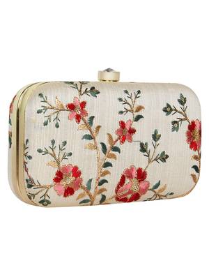 Tulle Embroidered Faux Silk Clutch Natural & Multi 2